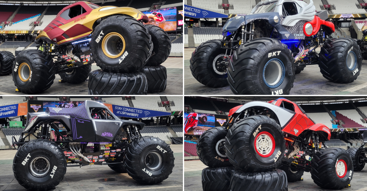 Photos of the Iron Man, Thor, Black Panther and The Amazing Spider-Man Monster Jam trucks