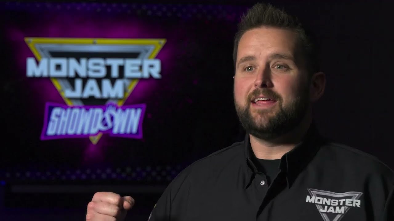 Screengrab of Ryan Anderson next to the Monster Jam Showdown logo