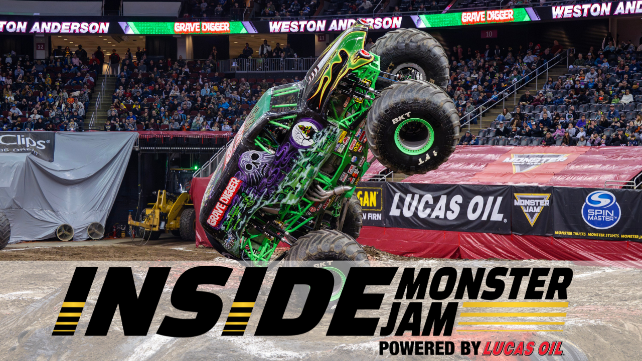 Weston Anderson in Grave Digger with the Inside Monster Jam logo