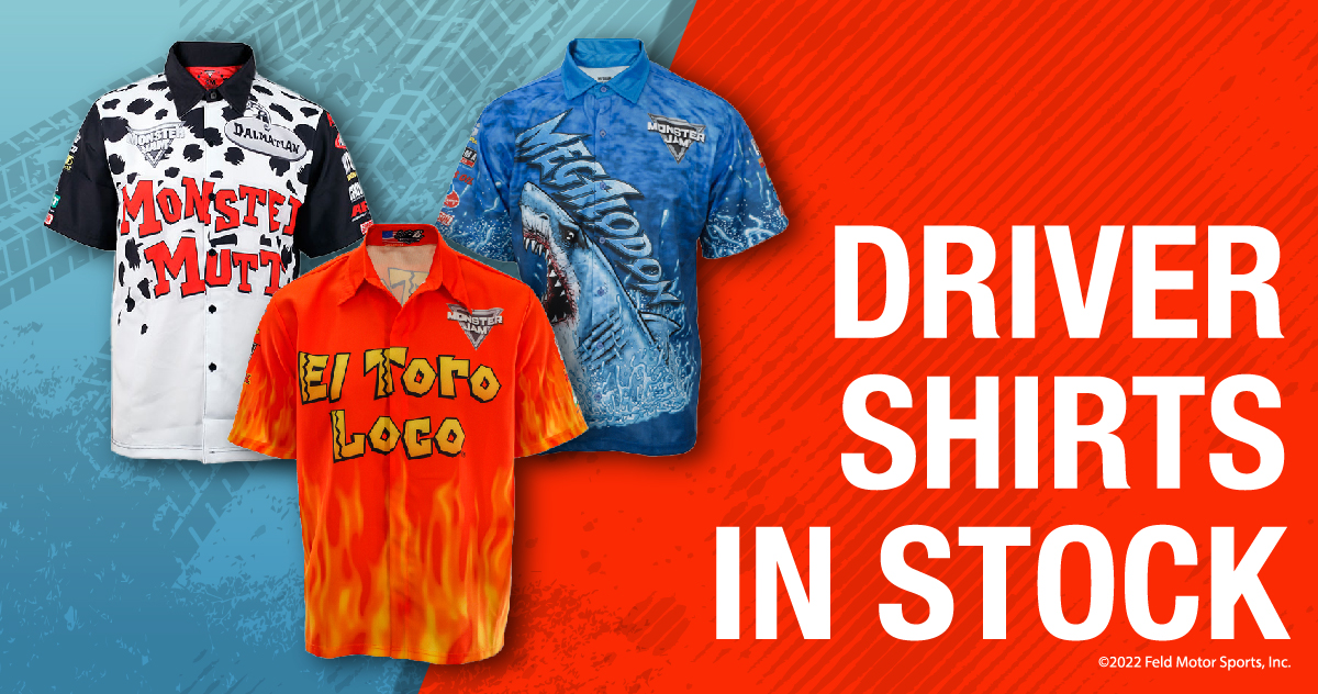 Graphic with various Monster Jam shirts