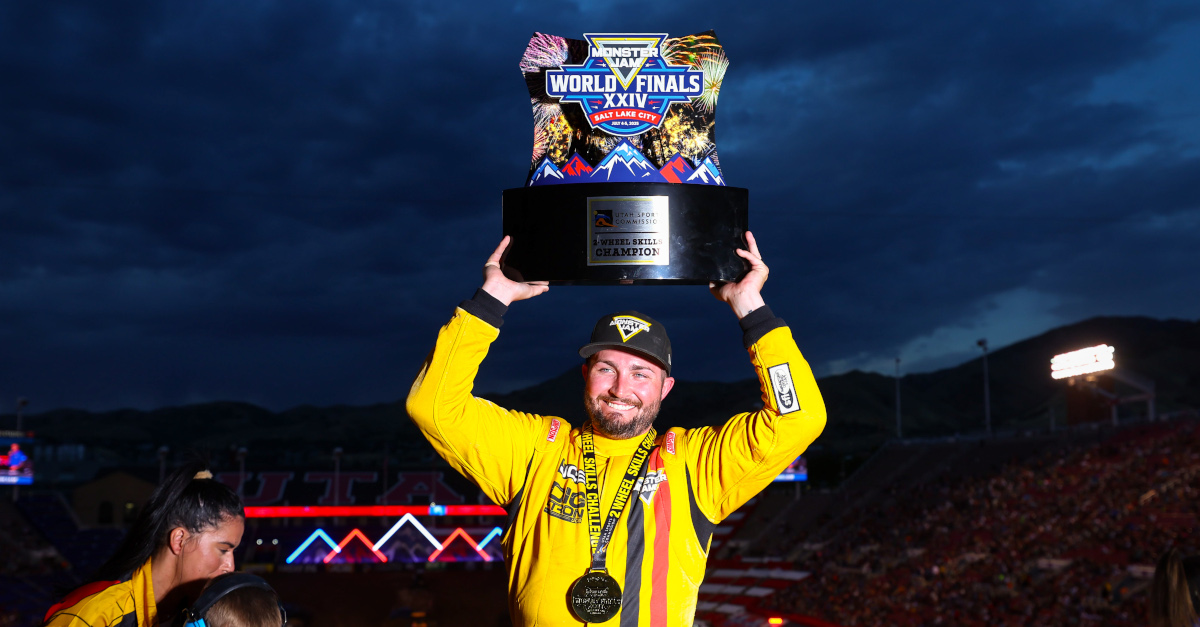 Tristan England celebrates his championship win