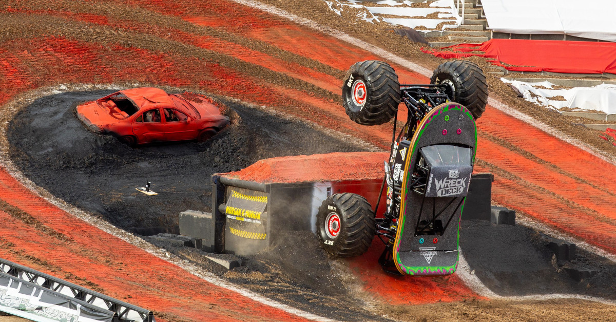 Bryce Kenny doing a backflip in the new Tech Deck Wreck Deck Monster Jam truck