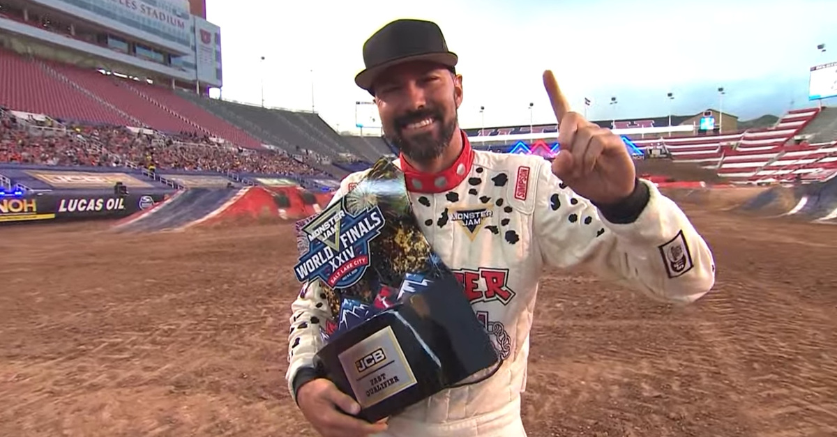 Blake Granger celebrates taking the fastest qualifying time