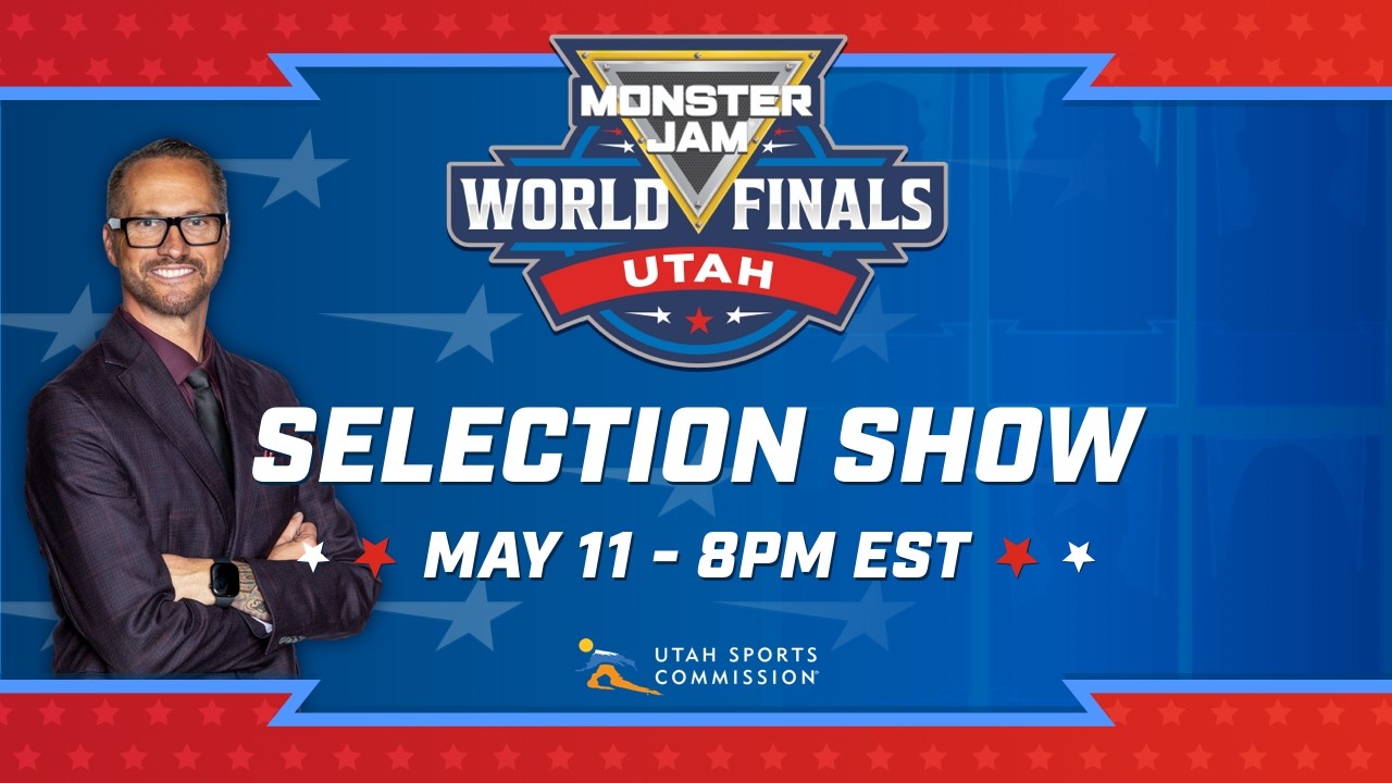 Graphic with Scott Jordan and the words Monster Jam World Finals Selection Show - May 11 - 8 p.m. ET